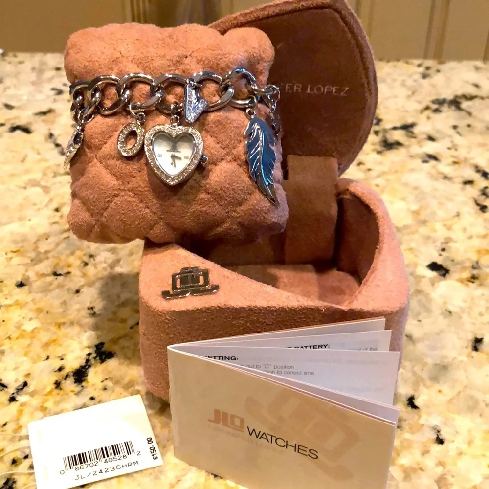 Watch by JLo in Heart Shaped Silver Tone Bracelet with Heart Face